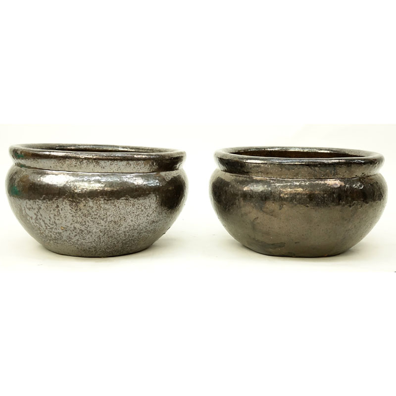 Pair of Large Glazed Pottery Jardinieres. Natural wear, rubbing.