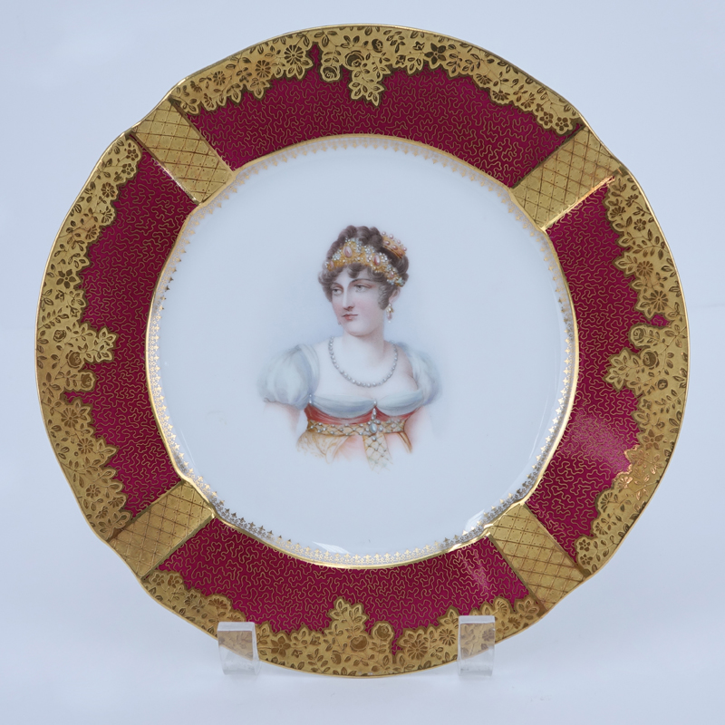 19/20th Century Sevres Portrait Plate. Painted with a bust-length portrait of Caroline Bonaparte.