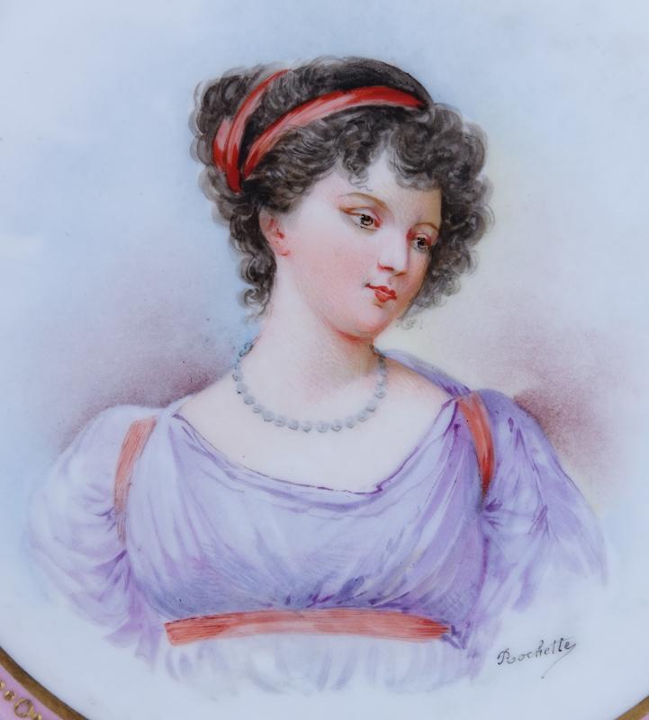 19/20th Century Sevres Portrait Plate. Painted with a bust-length portrait of young woman.