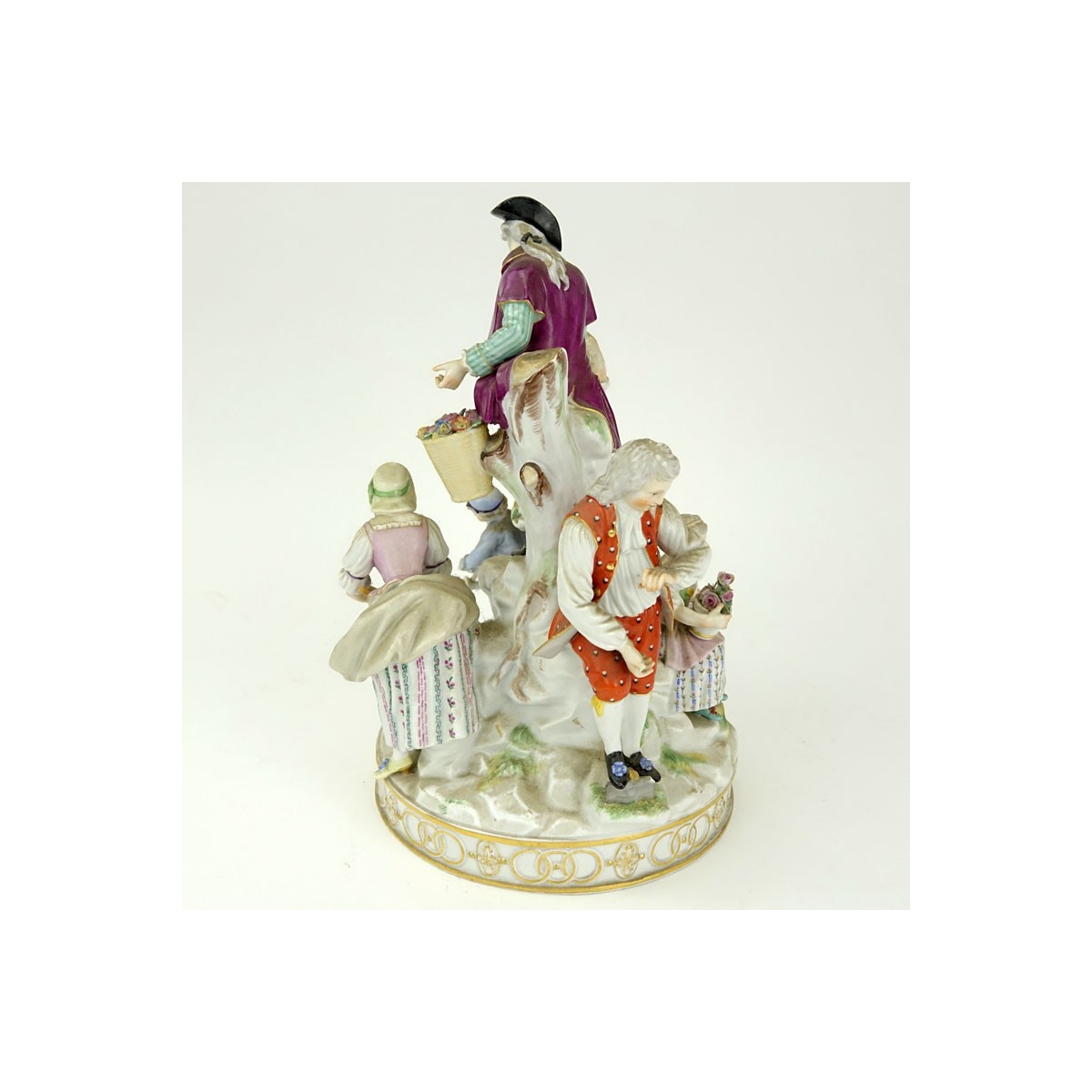 19th Century Meissen Hand Painted Porcelain Figural Group. Blue crossed sword mark to base.