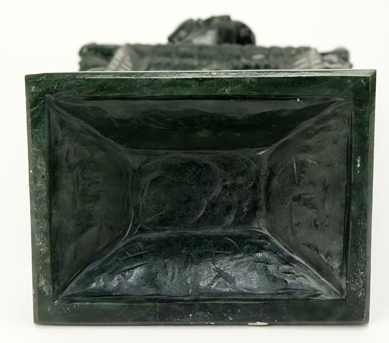 Early 20th Century Chinese Carved Dark Green Jade Ceremonial Plaque. Seated Buddha motif on front and obverse side.