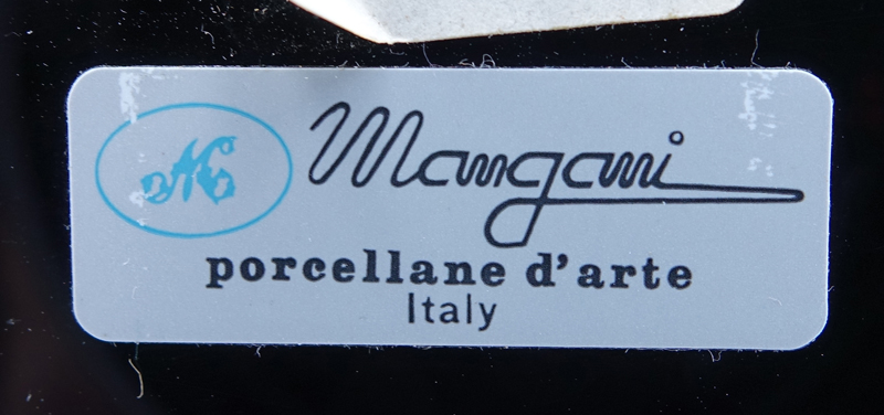Pair of Mangani for Oggetti, Italian Gilt Porcelain Swan Figurines on Lucite Bases. Mangani sticker label to base, Oggetti sticker label on swan.