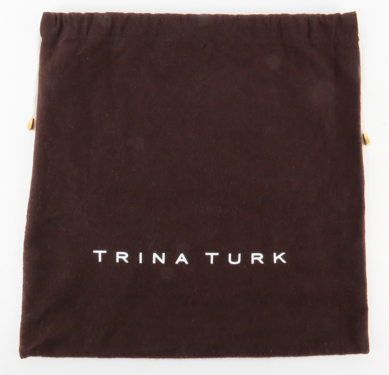 Trina Turk Salmon Pink Patent Leather Clutch. Gold-tone hardware and shoulder chain.