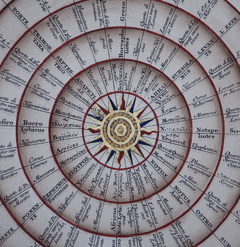Modern "Map Of The Winds" Chart Map On Paper Laid Down On Linen. Good condition.