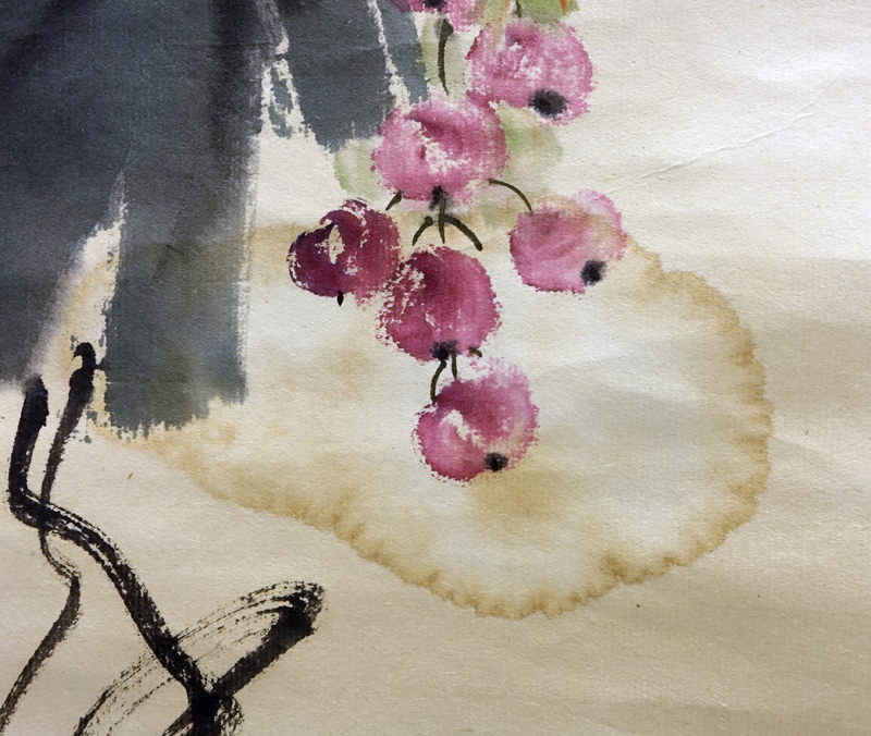 19/20th Century Chinese Watercolor on Paper Scroll. Signed.