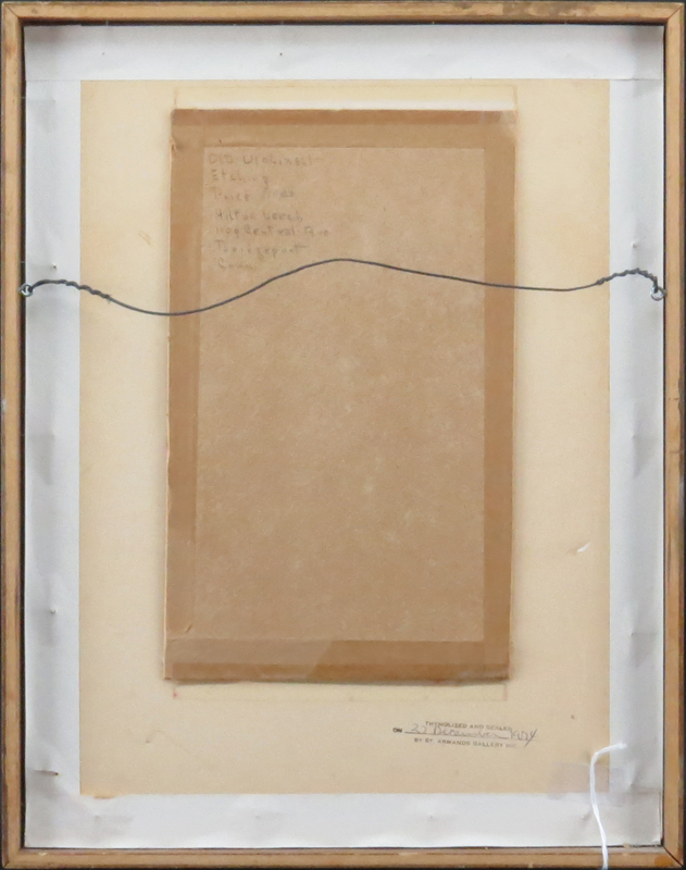 Hilton Leech, American (1906-1969) Abstract Etching "Old Violinist" Pencil Signed Lower Right. Depicts a portrait of an old violinist playing his instrument.