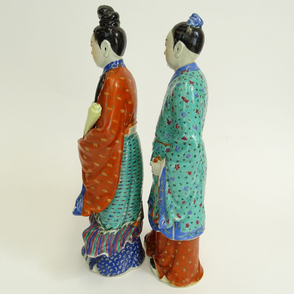 Two (2) Mid 20th Century Chinese Porcelain Figures Emperor and Empress. Stamped CHINA and impressed character mark.