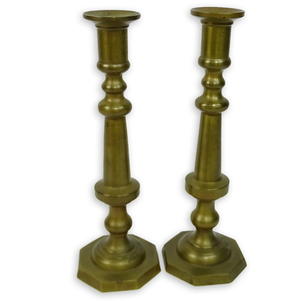 Pair of 19th Century Italian Heavy Brass Candlesticks. Unsigned.