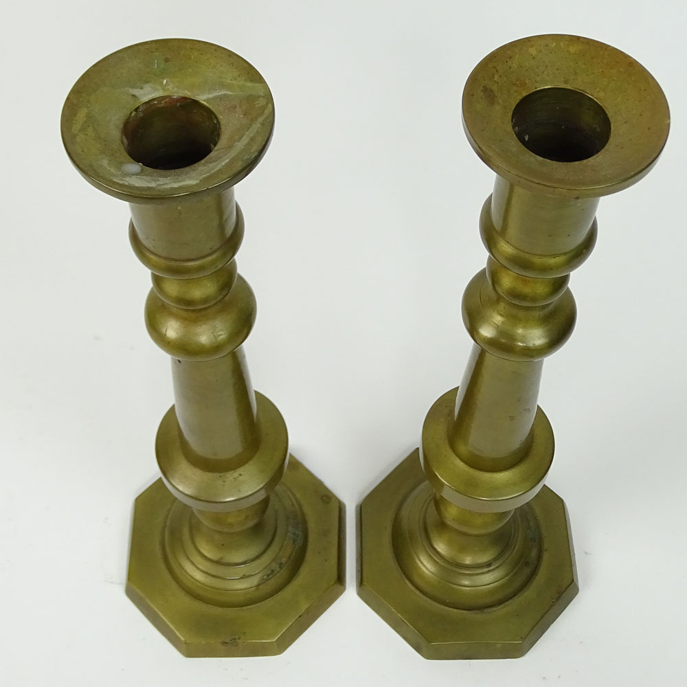 Pair of 19th Century Italian Heavy Brass Candlesticks. Unsigned.
