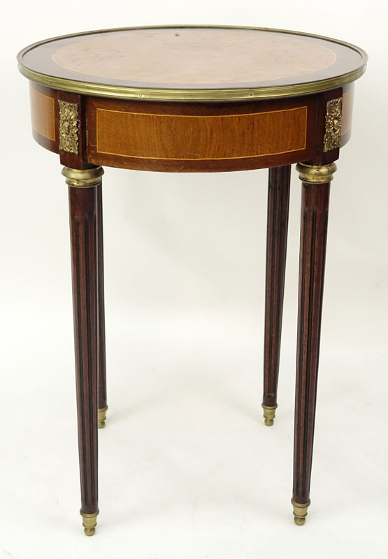 Louis XVI style Bronze Mounted Parquetry Inlaid Mahogany Gueridon / Table. Unsigned.