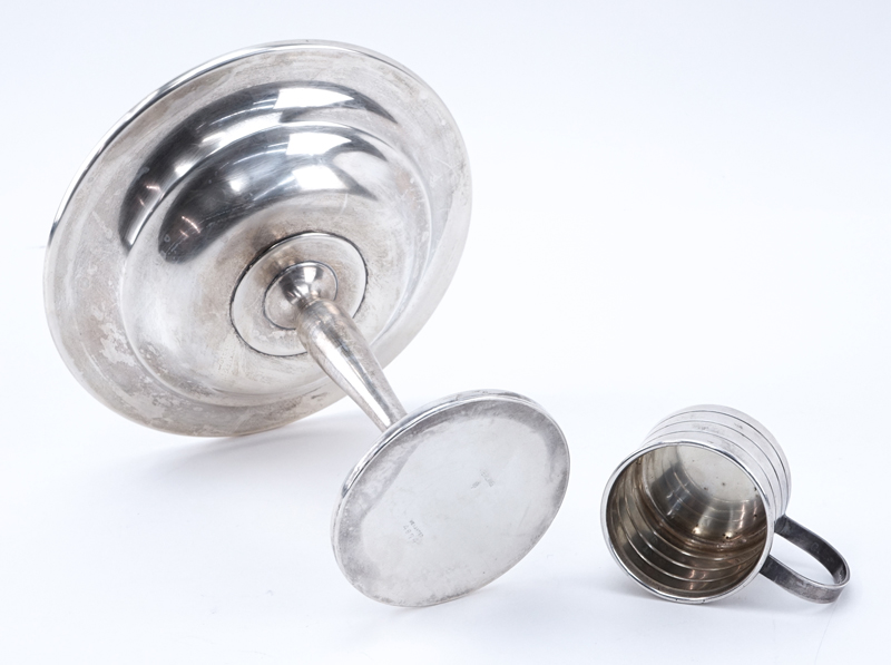 Lot of Two (2) Sterling Silver Tableware. Includes: weighed sterling silver compote and 2 oz measuring cup.