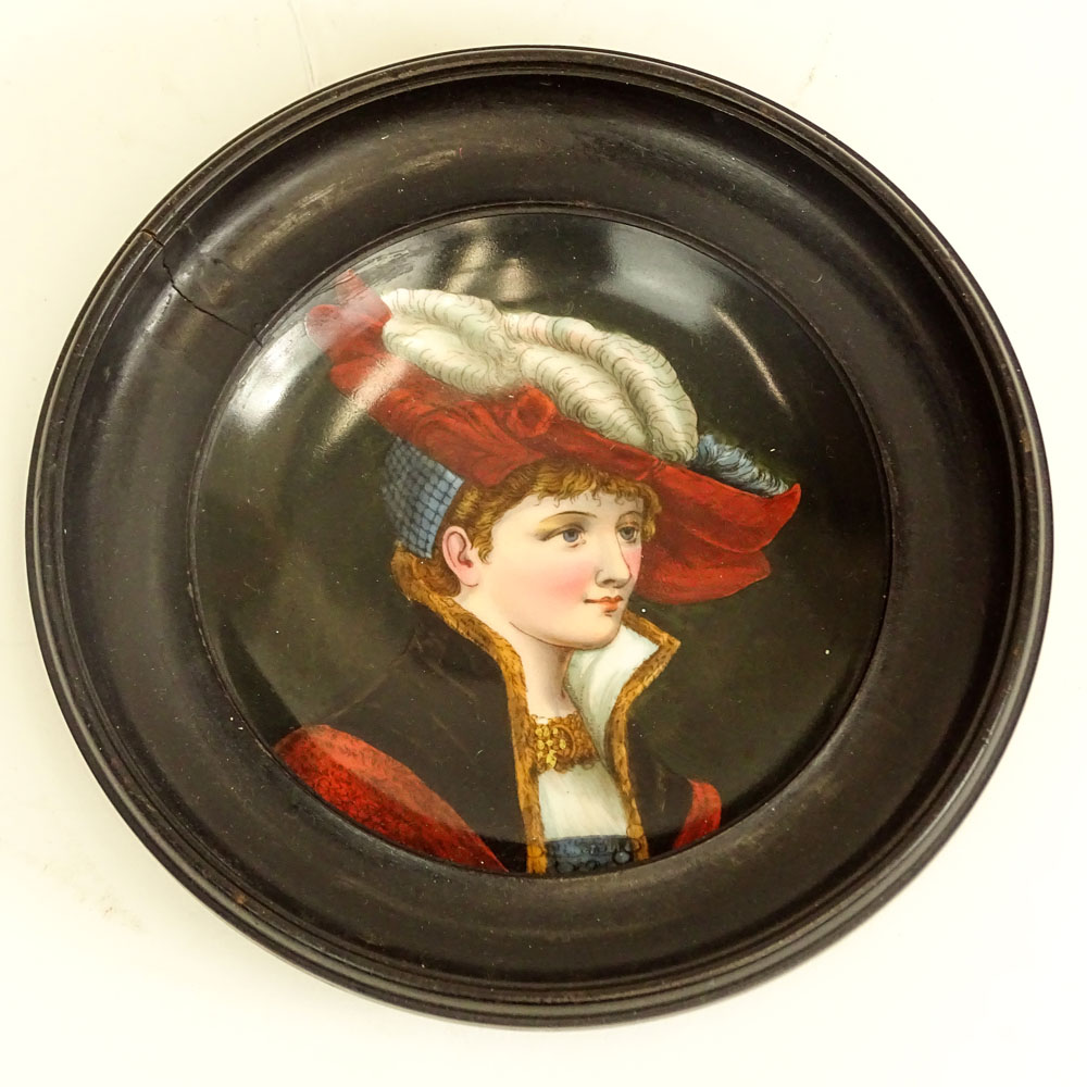 Antique Hand Painted Porcelain Portrait Dish. Unsigned.