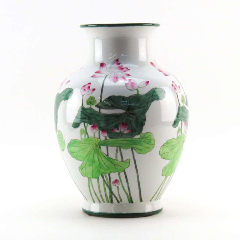 Modern A Nora Fenton Design Porcelain Floral Vase. Baluster form vase with flower motif.