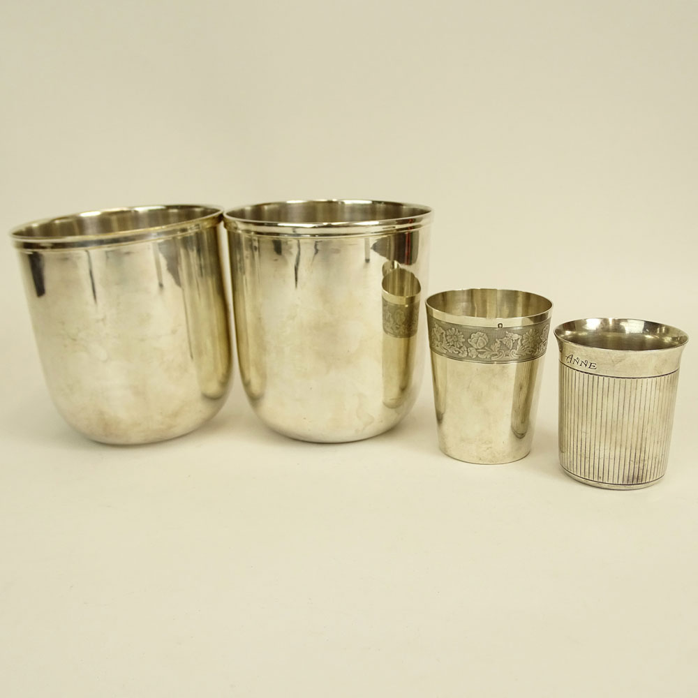 Lot of Four (4) Silver Plate Table Top Items. Includes two wine coolers 5-1/4", one Christofle tumbler 3", one Boulenger tumbler 3-1/2".