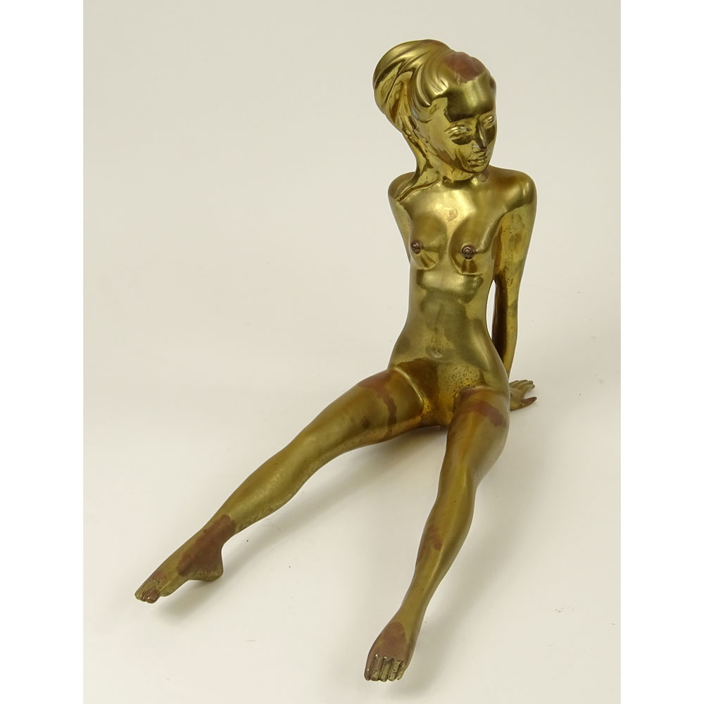 Contemporary Taiwanese Gilt Bronze Figurine "Seated Nude" Marked on bottom Surawongse 30/399. Wear to gilding.