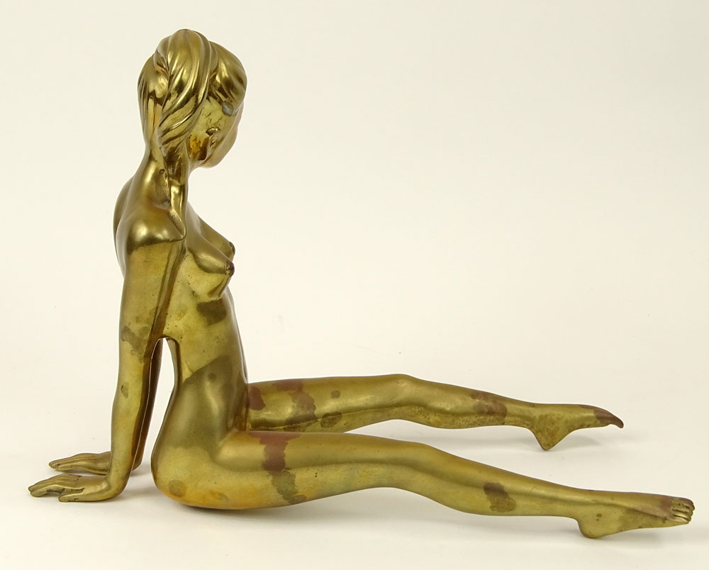 Contemporary Taiwanese Gilt Bronze Figurine "Seated Nude" Marked on bottom Surawongse 30/399. Wear to gilding.