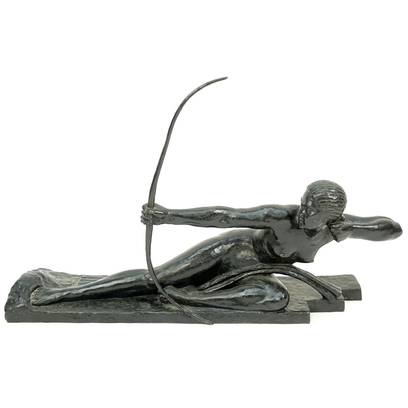 Marcel-André Bouraine, French (1886-1948) Art Deco Bronze Sculpture, Penthesilia, Queen of Amazons. Signed, stamped Suisse Freres Editeurs Paris.