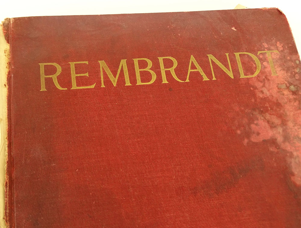 Early 20th Century Hardcover book "Rembrandt Harmensz Van Rijn, A Memorial Of His Tercentenary MDCVI - MCMVI, With 70 Plates" Publish 1906. AS IS Condition, loose cover, binding, tears, toning.