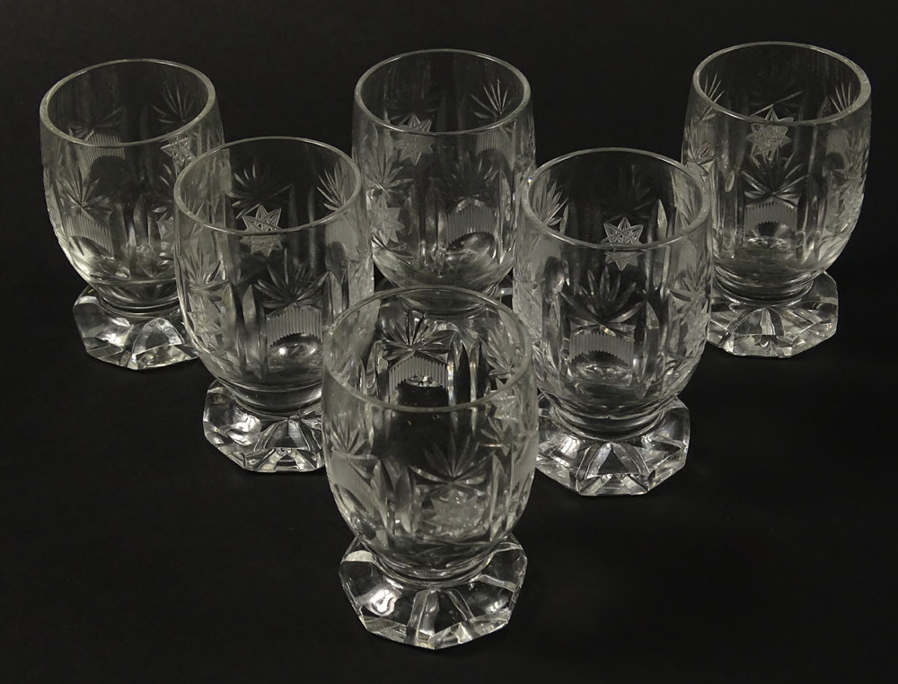 Set of Six (6) Cut Glass Cordial Glasses. Unsigned.