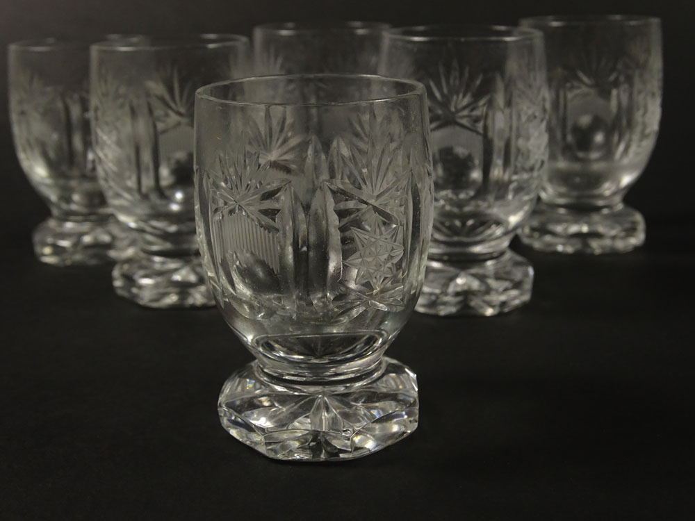 Set of Six (6) Cut Glass Cordial Glasses. Unsigned.