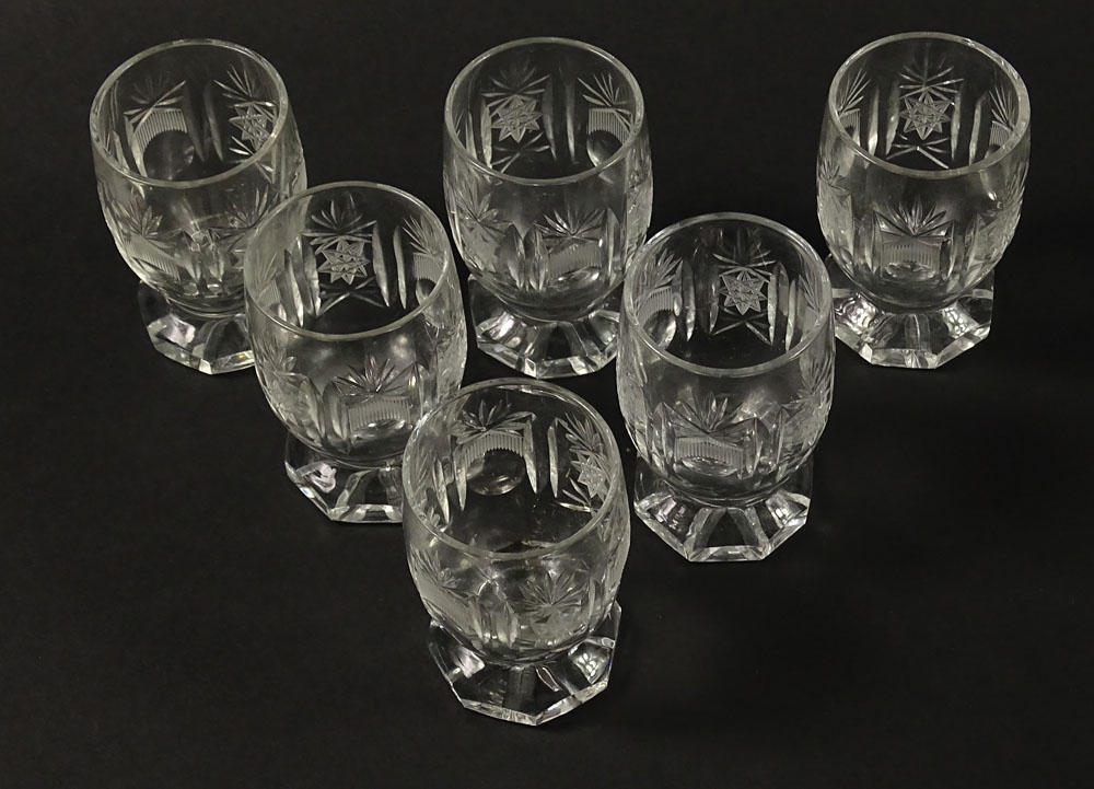 Set of Six (6) Cut Glass Cordial Glasses. Unsigned.