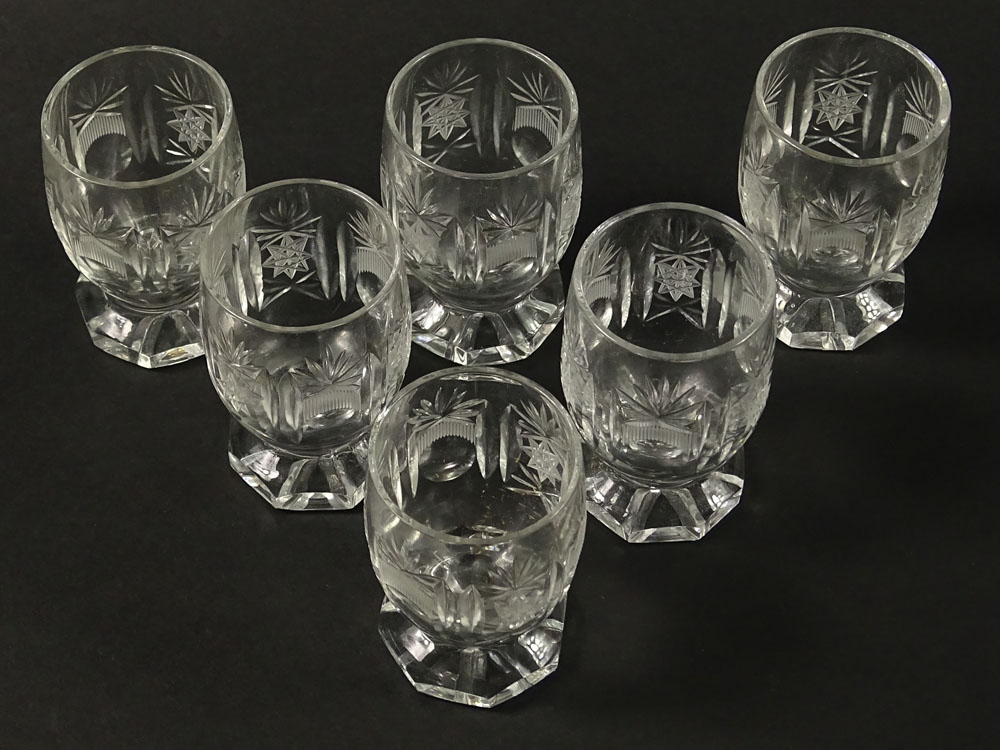 Set of Six (6) Cut Glass Cordial Glasses. Unsigned.