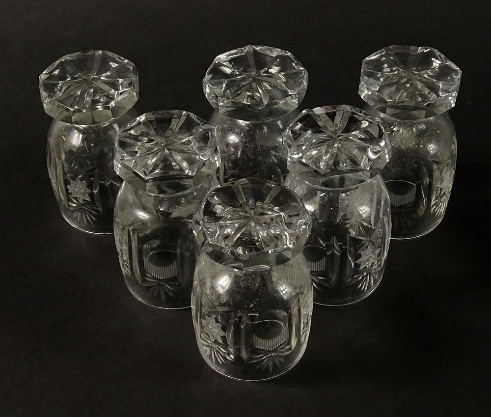 Set of Six (6) Cut Glass Cordial Glasses. Unsigned.