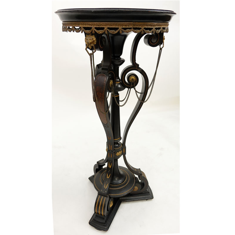 Possibly Herter Brothers Carved Wood, Marquetry, Bronze Mounted Pedestal Table. Nice gilt details and marquetry decorated legs.