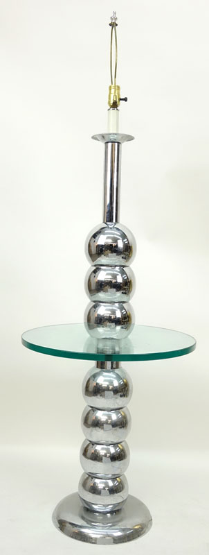 Mid Century Modern George Kovacs Style, Chrome Stacked Ball and Glass Floor Lamp. Typical pitting overall good condition.