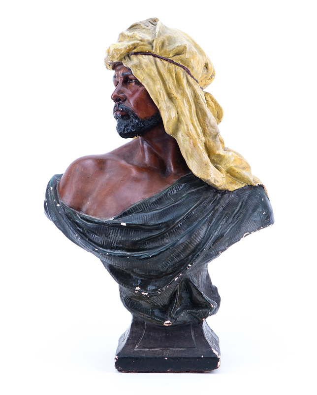 Vintage Polychrome Terra Cotta Bust "Arab Man". Unsigned.