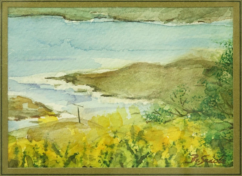 Barbara Von Seida, New Zealand (20th Century) Triptych Watercolours of Ocean Views in a Single Frame. Each signed lower right.