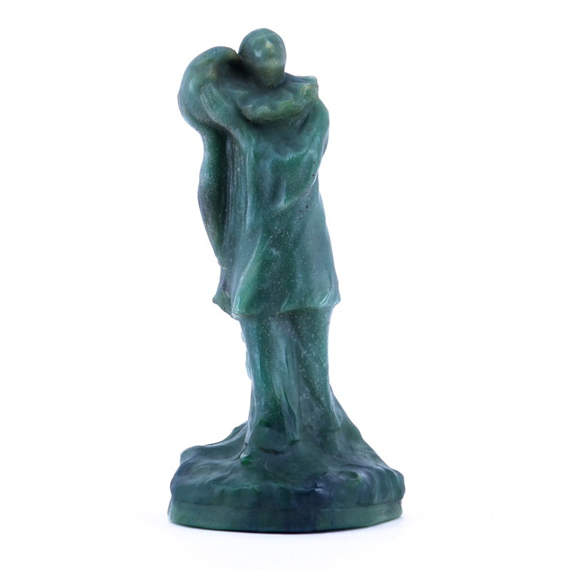 Amalric Walter, French  (1870 - 1959) Walter of Nancy, Sculpture Pate De Verre "Harlequin Holding Moon" Sculpture. Signed and inscribed on obverse side.