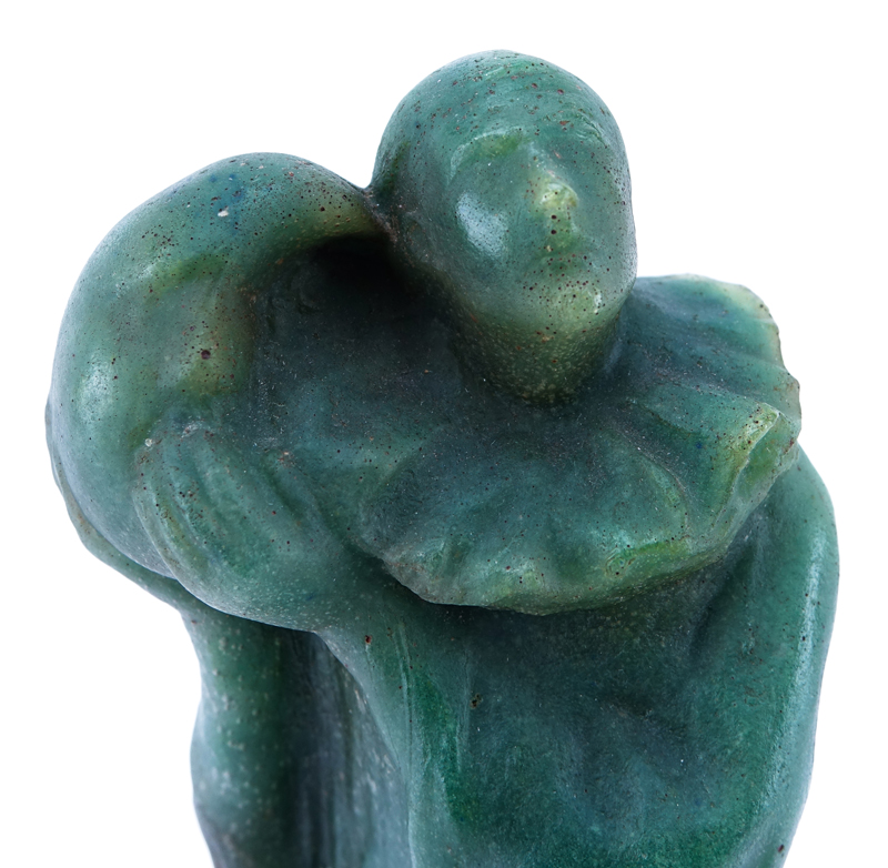 Amalric Walter, French  (1870 - 1959) Walter of Nancy, Sculpture Pate De Verre "Harlequin Holding Moon" Sculpture. Signed and inscribed on obverse side.
