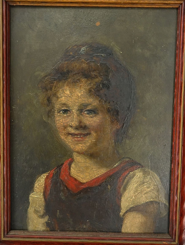 Two (2) 19/20th Century Oil on Panel, Portrait of a Young Boy and Young Girl, Signed Pfeifer Top Left. Remnant of an old label on obverse side of one painting.