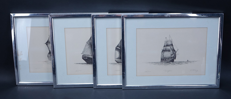 James Clary, American (20th C) Collection of four (4) Nautical Etchings. Includes: Fontana 152/750, David Dows 173/750, Niagara 139/750, Sailing Ship (name illegible)130/750.