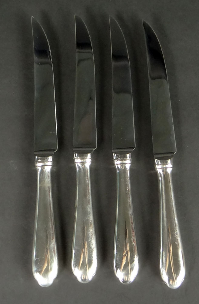 Set of Four (4) Web Sterling Hollow Handled Steak Knives. Signed Web.