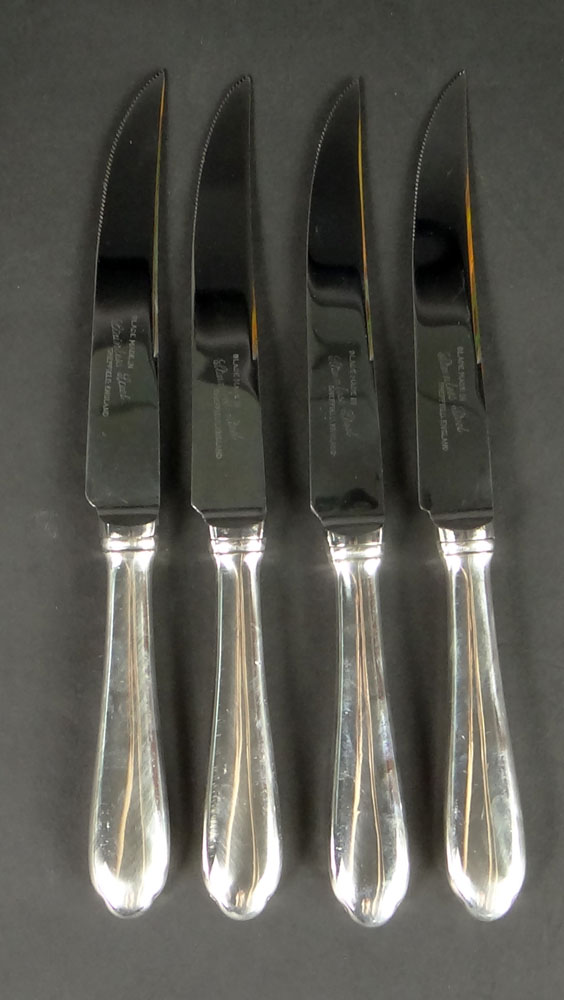 Set of Four (4) Web Sterling Hollow Handled Steak Knives. Signed Web.