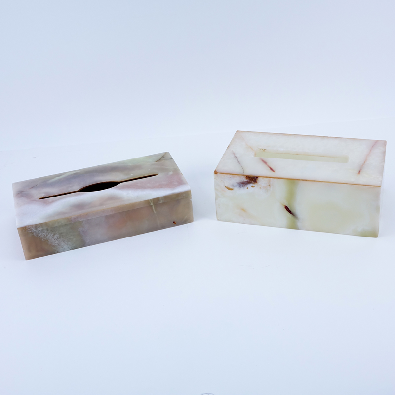 Onyx Tissue Box and Tissue Box Cover. Unsigned.