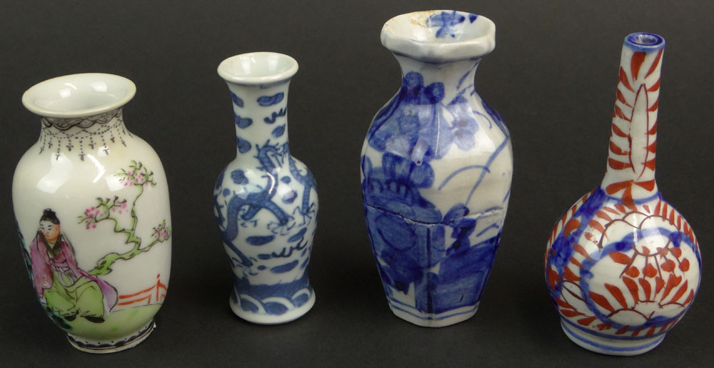 Collection of Four (4) Chinese Miniature Porcelain Vases. Two (2) Signed to Base.