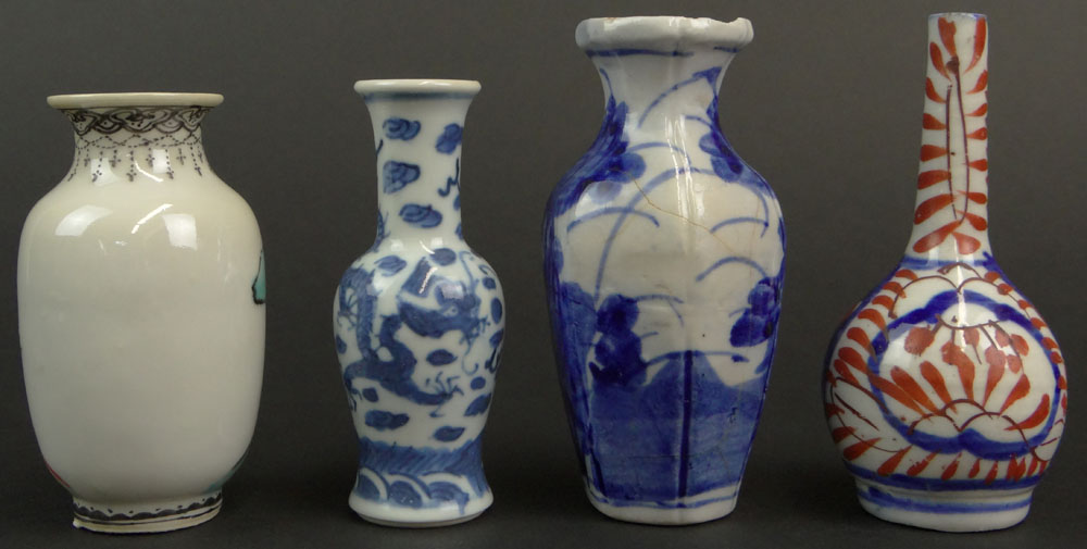 Collection of Four (4) Chinese Miniature Porcelain Vases. Two (2) Signed to Base.