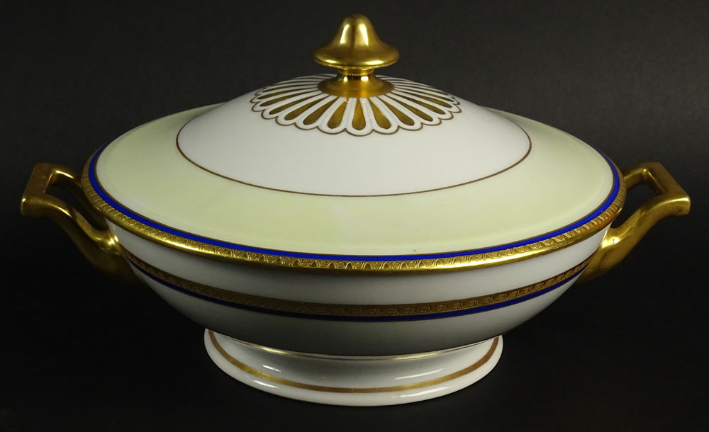 Vintage Thomas Bavaria Gilt Porcelain Handled and Covered Vegetable Dish. Signed.