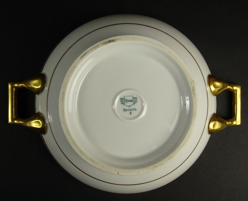 Vintage Thomas Bavaria Gilt Porcelain Handled and Covered Vegetable Dish. Signed.