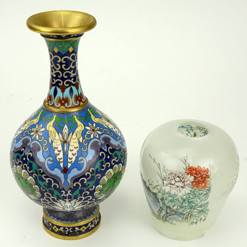 Collection of Two (2) Vintage Chinese Tabletop Items. Includes: cloisonné vase and reverse painted glass vase.