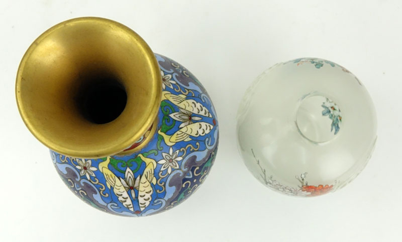 Collection of Two (2) Vintage Chinese Tabletop Items. Includes: cloisonné vase and reverse painted glass vase.