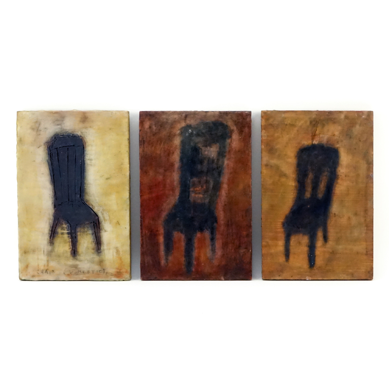 Three (3) Contemporary Paintings On Wood "Chairs". Each titled Chairs, signed Maynard and dated 1997.