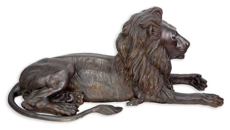 Life Size Modern Bronze Sculpture of a Recumbent Entry or Garden Lion.