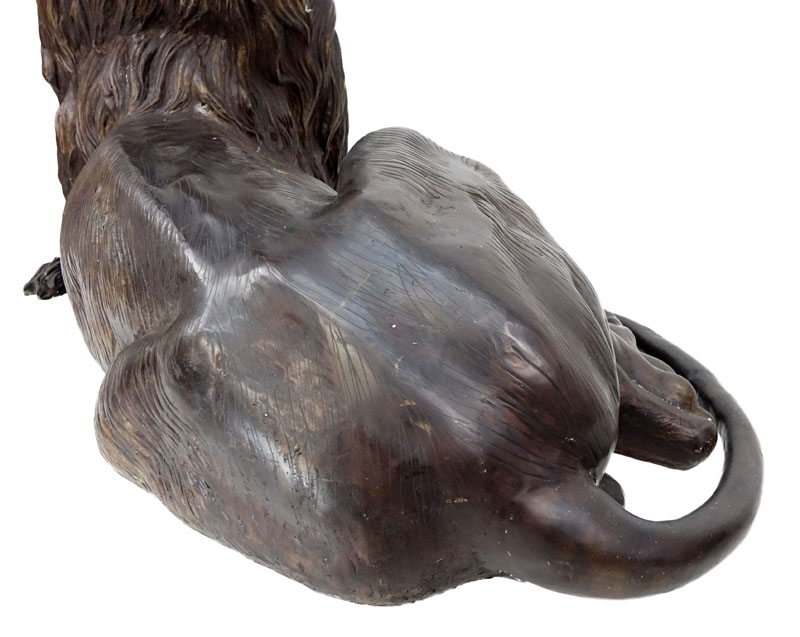 Life Size Modern Bronze Sculpture of a Recumbent Entry or Garden Lion.