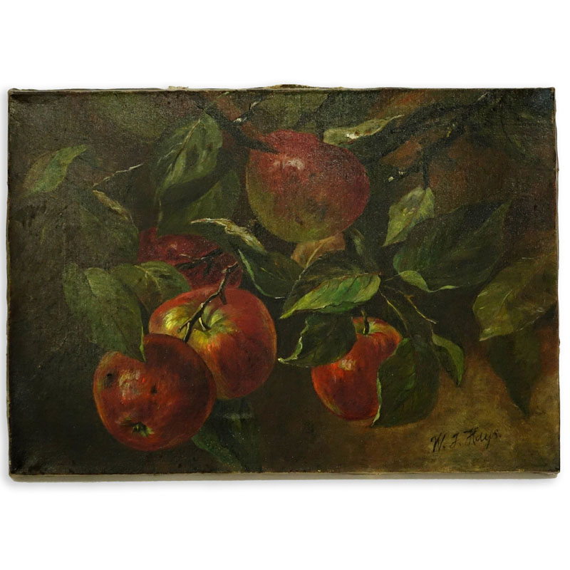 William Hays Sr., American (1830 - 1875) Oil on Canvas "Still Life with Apples" Signed Lower Right.