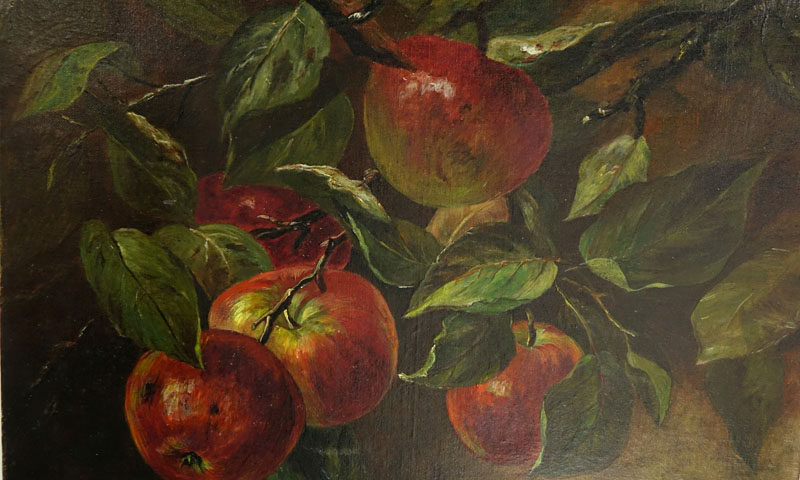 William Hays Sr., American (1830 - 1875) Oil on Canvas "Still Life with Apples" Signed Lower Right.