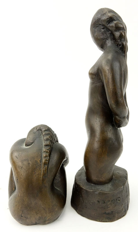 Two (2) Israeli School Mid Century Modern Bronze Sculptures. Signed.